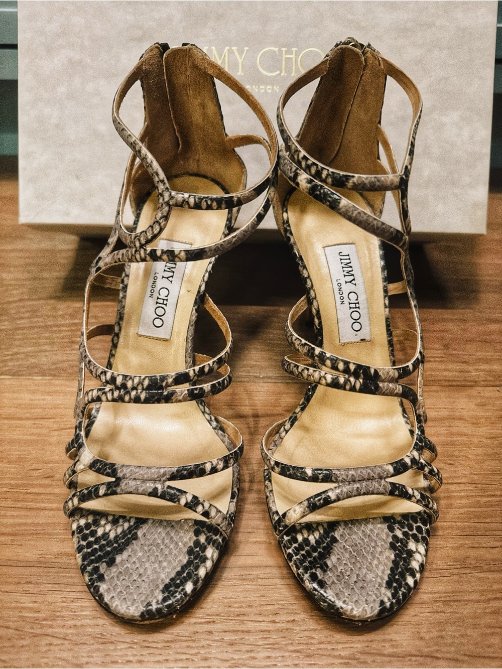 Jimmy Choo Vernie Sandals in Snake-Print Leather